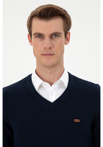 U.S. Polo Assn. Erkek Slim Fit V Yaka Lacivert Kazak 50297063-VR033