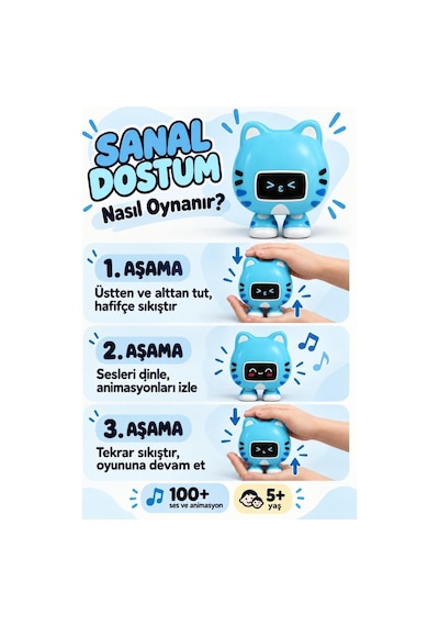 Gioc-hi Lisanslı 100 Den Fazla Ses Ve Animasyonlu Etkileşimli 10 Cm Oyuncak Sanal Dost Miao