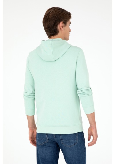 U.S. Polo Assn. Erkek Kapüşonlu Su Yeşili Basic Şardonlu Sweatshirt 50295176-VR048