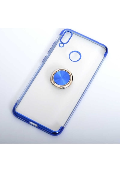 Huawei Y7 Prime 2019 Stantlı Köşeleri Renkli Lens Korumalı Yüzüklü Kılıf