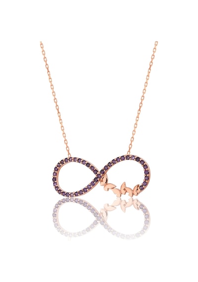 Zanaatsilver Gümüş Ametist taşlı Rose Sonsuzluğa Uçan Kelebekler modeli kolye