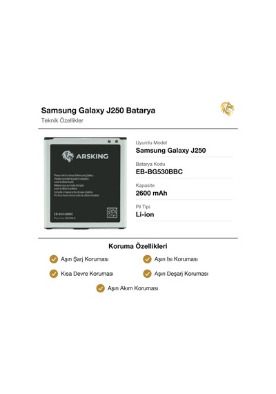 Samsung Galaxy J250 Uyumlu Güçlendirilmiş Batarya Eb-bg530bbc 2600 Mah Pil Telefon Bataryası Battery