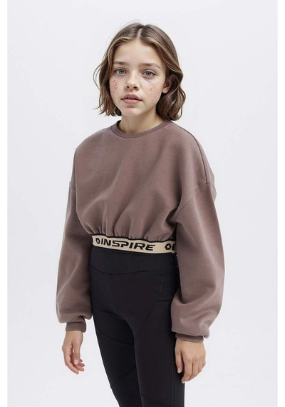 DeFacto Kız Çocuk Crop Bisiklet YakaBaskılı İçi Yumuşak Tüylü Kalın Sweatshirt D6186A824WNBN570
