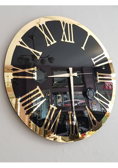 Ayna Denizi Golden Jet Black Model Altın Siyah Renk 50 Cm Dekoratif Aynalı Duvar Saati Siyah