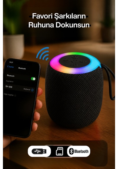 Metaforce Rgb Işıklı Şarjlı Bluetooth Hoparlör - Type-c - Fm Radyo - Usb - Hafıza Kartı Siyah