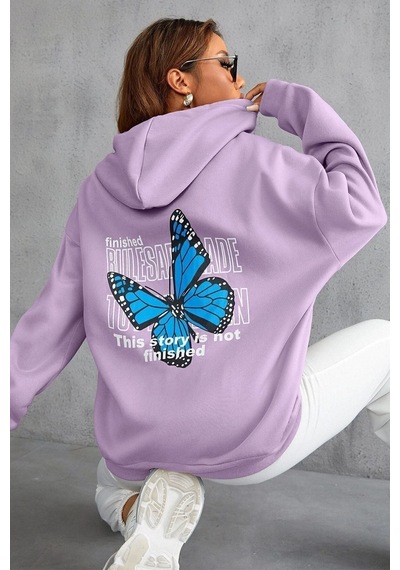 Uyguntarz Unisex Kelebek Sırt Baskılı Sweatshirt Lila
