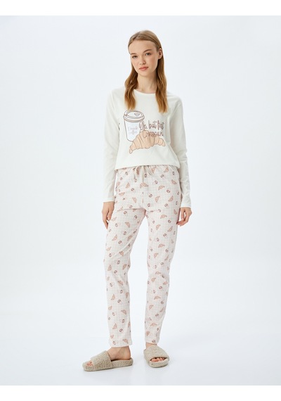 Koton Pamuklu Grafik Baskılı Pijama Takımı Gri 5wlk40066mk Gri