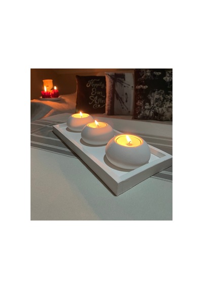 3'lü Beton Tabaklı Mumluk Set,dekoratif Mumluk,hediyelik Eşya,tealight Mumluk Beyaz