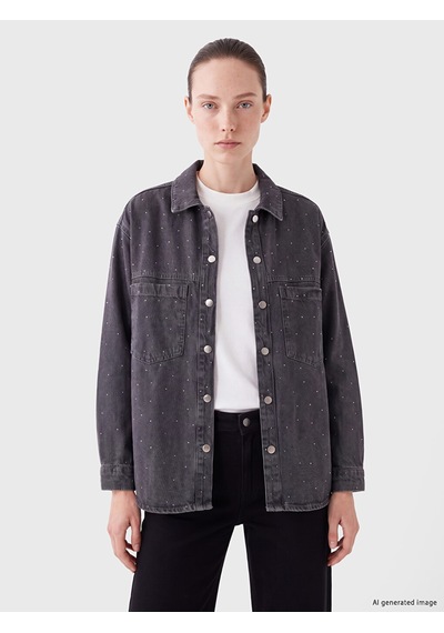 Lcw Comfort Gri Taşlı Kadın Jean Gömlek Tunik