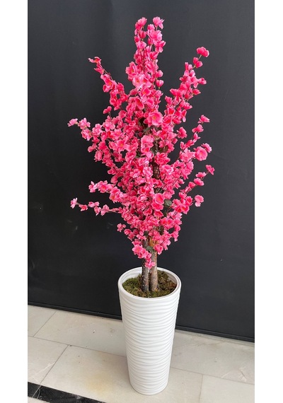 160 Cm Pembe Bahar Dalı Ağacı Kumsal Plastik Saksıda