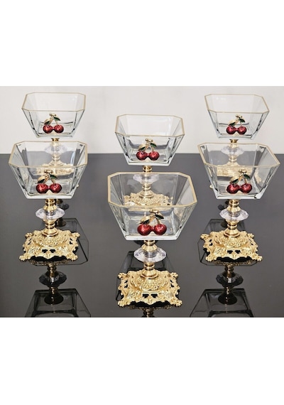 Atabey Home Collection 6'li Kirazli Döküm Ayakli Magnolia Dondurmalik & Kase & Sunumluk Cup