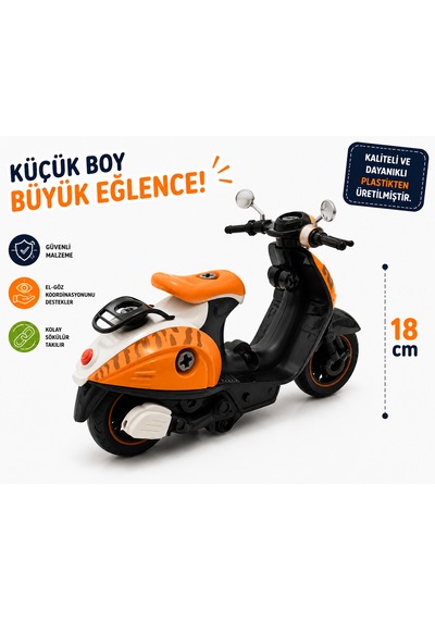 18 Cm Vespa Görünümlü Oyuncak Scooter Turuncu Beyaz