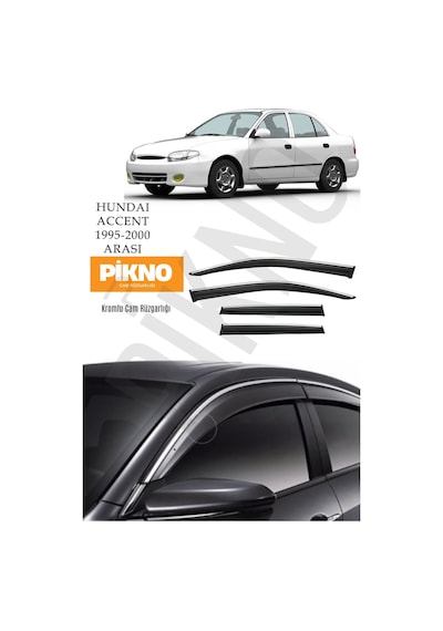 Hyundai Accent 1995-2000 Arası Yumurta Kasa Kromlu Cam Rüzgarlığı 4'lü Set A+ Plus
