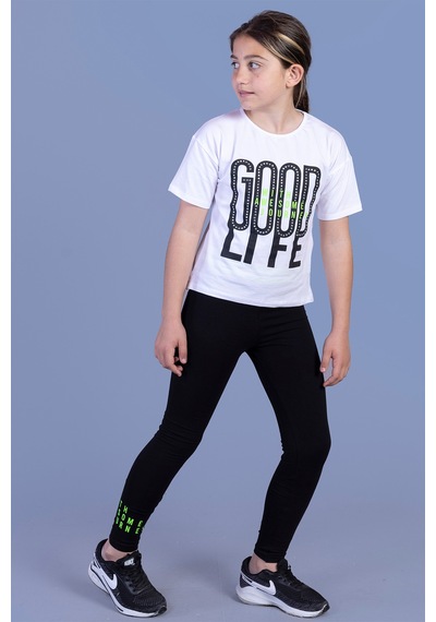 Toontoy Kids Toontoy Kız Çocuk 2'li Takım Baskılı Bisiklet Yaka T-shirt & Basic Düz Tayt Beyaz Toontoy Kids Toontoy Kız Çocuk 2'li Takım Baskılı Bisiklet Yaka T-shirt & Basic Düz Tayt Beyaz