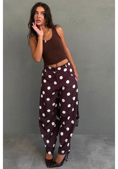 Madmext Kahverengi Puantiyeli Beli Lastikli Balon Kadın Pantolon Mg2886