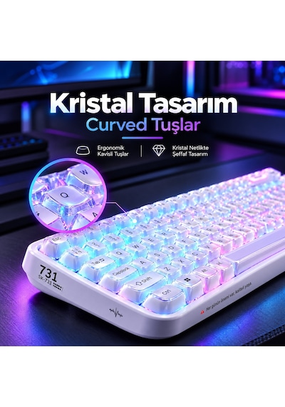 Geezer Crystal Kablolu/kablosuz Bt Wireless Bağlantı Türkçe Q Klavye Beyaz Sk-731ctm
