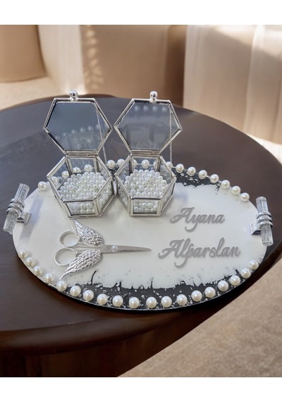 Lustre İncili Söz Nişan Tepsisi Gri