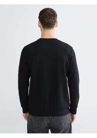 Lcwaıkıkı Classic Siyah Bisiklet Yaka Baskılı Erkek Sweatshirt