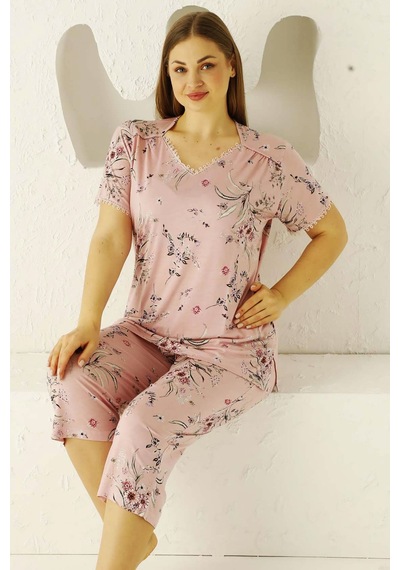 Alimer Kadın Pembe Büyük Beden Bermuda Pijama Takm Edy2704b-p Pembe