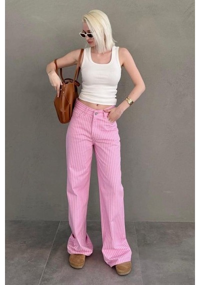 Seeh Pembe Çizgili Kadın Jean Pantolon Sh315