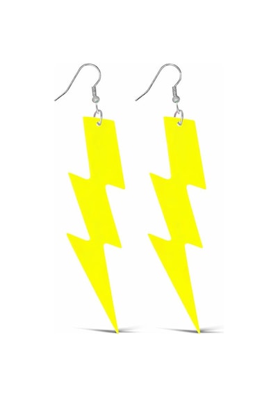 80 Ler - 393 - 90&amp 39 Lar Retro Neon Sarı Şimşek Küpe - Spt-gld - 10 Cm Tüm Yaşlar