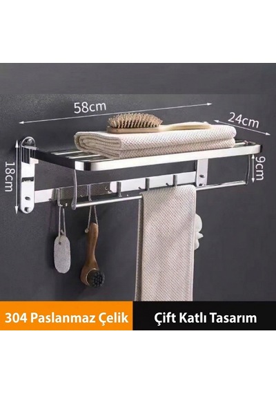 Raflı Havluluk Oval Köşeli Model 60 Cm Ss304 Paslanmaz Çelik Renk Parlak Krom