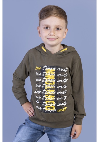 Toontoy Kids Toontoy Erkek Çocuk Kapüşonlu Baskılı Sweatshirt Haki