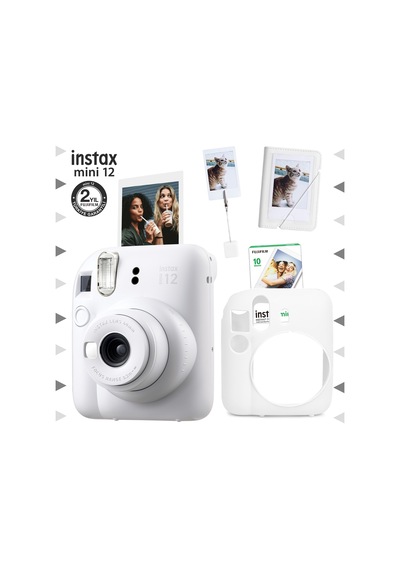 Fujifilm Instax Mini 12 Fotoğraf Makinesi + 10'lu Film Mini Albüm + Silikon Kılıf Seti Beyaz