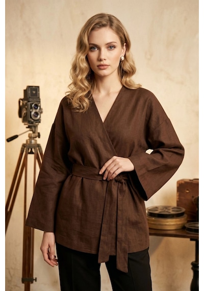 Kadın Kuşaklı Kimono 1177 Acı Kahverengi