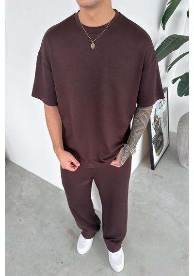 Kahverengi Basic Oysh Kumaş Oversize Tişört