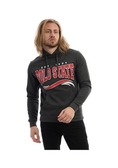 Polostate Erkek Polo State Baskılı Kapüşonlu 3 İplik Şardonlu Sweatshirt Antrasit