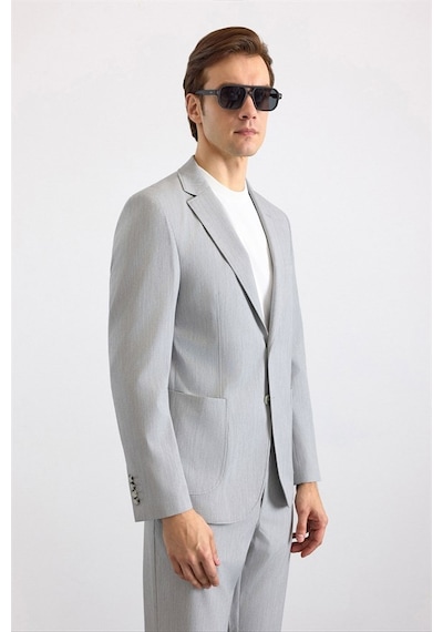 Süvari Gri Slim Mono Yaka Düz Torba Cep 6 Drop Takım Elbise Tk1006900398-s05