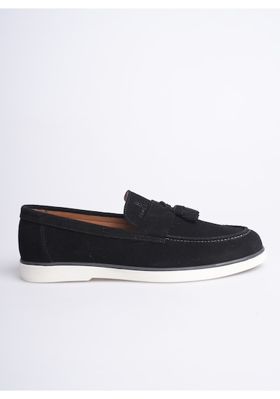 Fame Step Hakiki Deri Erkek Loafer Ayakkabı Süet Günlük Rahat Casual Mokasen Püsküllü Siena Siyah