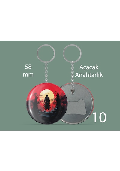58 Mm Buton Açacaklı Anahtarlık Yuvarlak Baskılı Anahtarlık Güneş Altında Samuray Çok Renkli