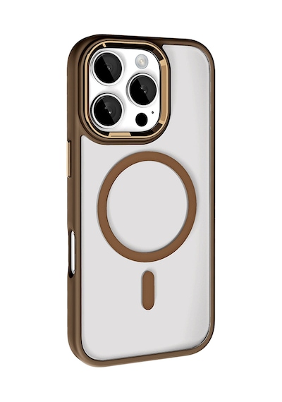 Zore Apple Uyumlu iPhone 16 Pro Max Kılıf Wireless Şarj Özellikli Krom Magsafe Silikon Kapak - Rose Brown