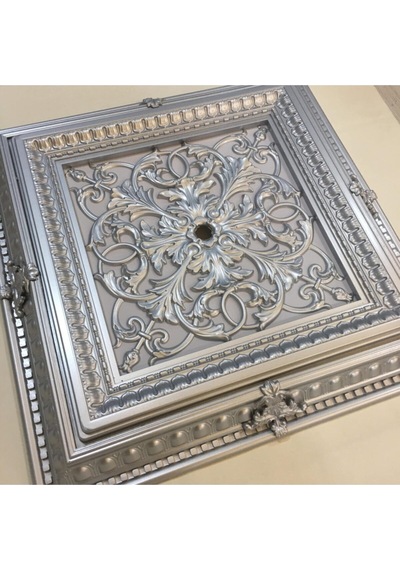 Decogold Saray Tavan Göbek Panel 72cm 72cm Gümüş İçerisine Led Döşenebilir Panel