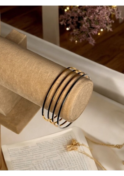 Ajda 4'lü Gold Kadın İnce Ajda Bilezik - 3155-4 Çok Renkli