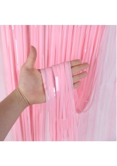 Metalize Doğum Günü, Parti Arka Fon Perde Pembe Püsküllü 90x200 Tüm Yaşlar