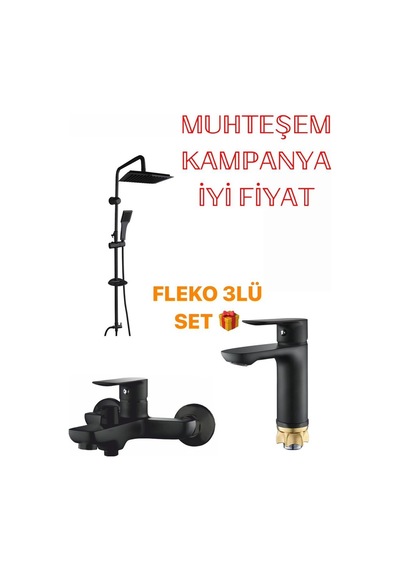 Boheme Fleko 3lü Set Siyah Duş Seti, Siyah Banyo Ve Lavabo Bataryası Diğer