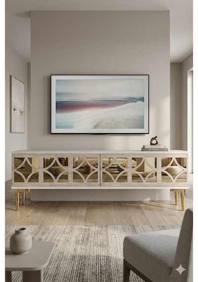 Tsa1236btg Öz Tv Sehpası Beyaz-traverten-gold 180cm Tsa1236btg Öz Tv Sehpası Beyaz-traverten-gold 180cm