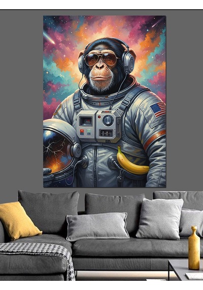Ahşap Tablo Astronot Maymun Fütüristik Kıyafet Dekoratif Tablolar