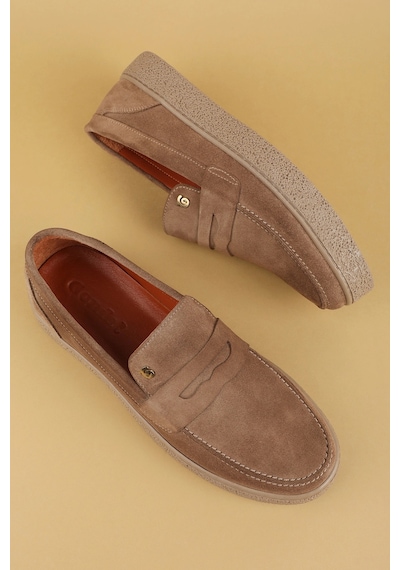 Gondol Erkek Hakiki Deri Casual Flötr Ayakkabı Moc-toe Cz.464 Kum