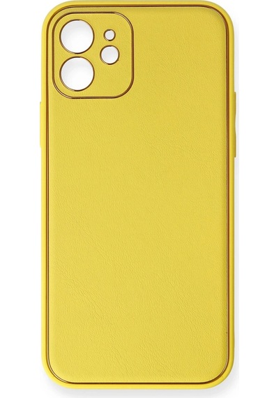Newface - 536 - Apple iPhone Uyumlu 12 Kılıf Coco Deri Silikon Kapak - Ece-umay - - Sarı
