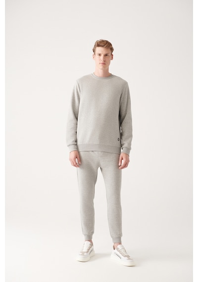 Avva Bisiklet Yaka İçi Polarlı 3 İplik Pamuklu Standart Fit Normal Kesim Unisex Sweatshirt Gri E001017 Gri