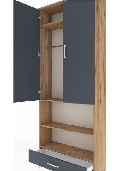Arges Dolap 4 Raflı Tek Çekmeceli Tek Askılı 88x30x221 Çam-an... Çam