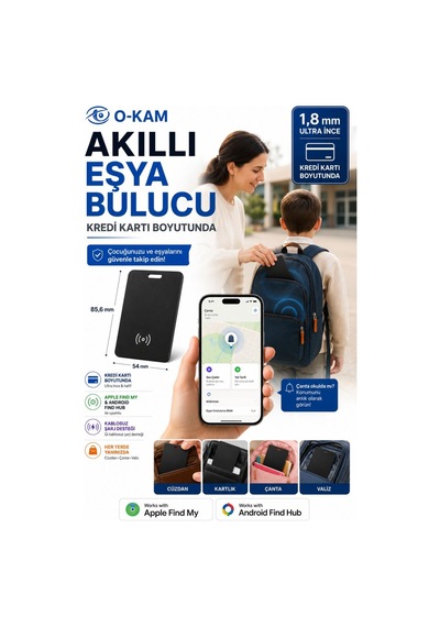 Akıllı Cüzdan Bulucu Kredi Kartı Boyutunda Aircard Kablosuz Şarj Apple Uyumlu & Android Ok110
