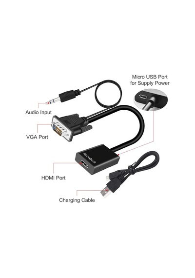 Vga To Hdmi Çevirici Vga + Audio To Hdmi Converter + Usb Vga Hdmi