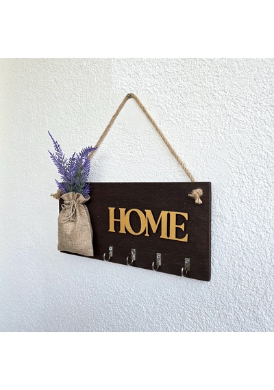 Lavanta Çiçekli Home Yazılı Anahtarlık Ceviz