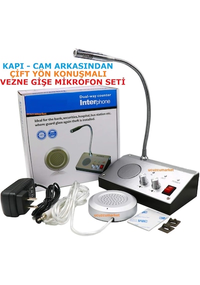 Cam - Kapı Arkasından Çift Yön Konuşmalı Vezne Gişe Mikrofon Seti