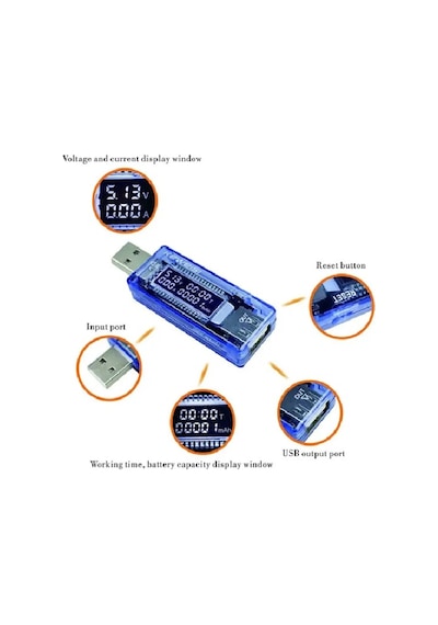 Kws-v20 Led Ekranlı Usb Voltmetre Ampermetre Usb Sarj Ve Kapasite Cihazı - 4-20v, 0-3a, 0-99h, 0-99999mah